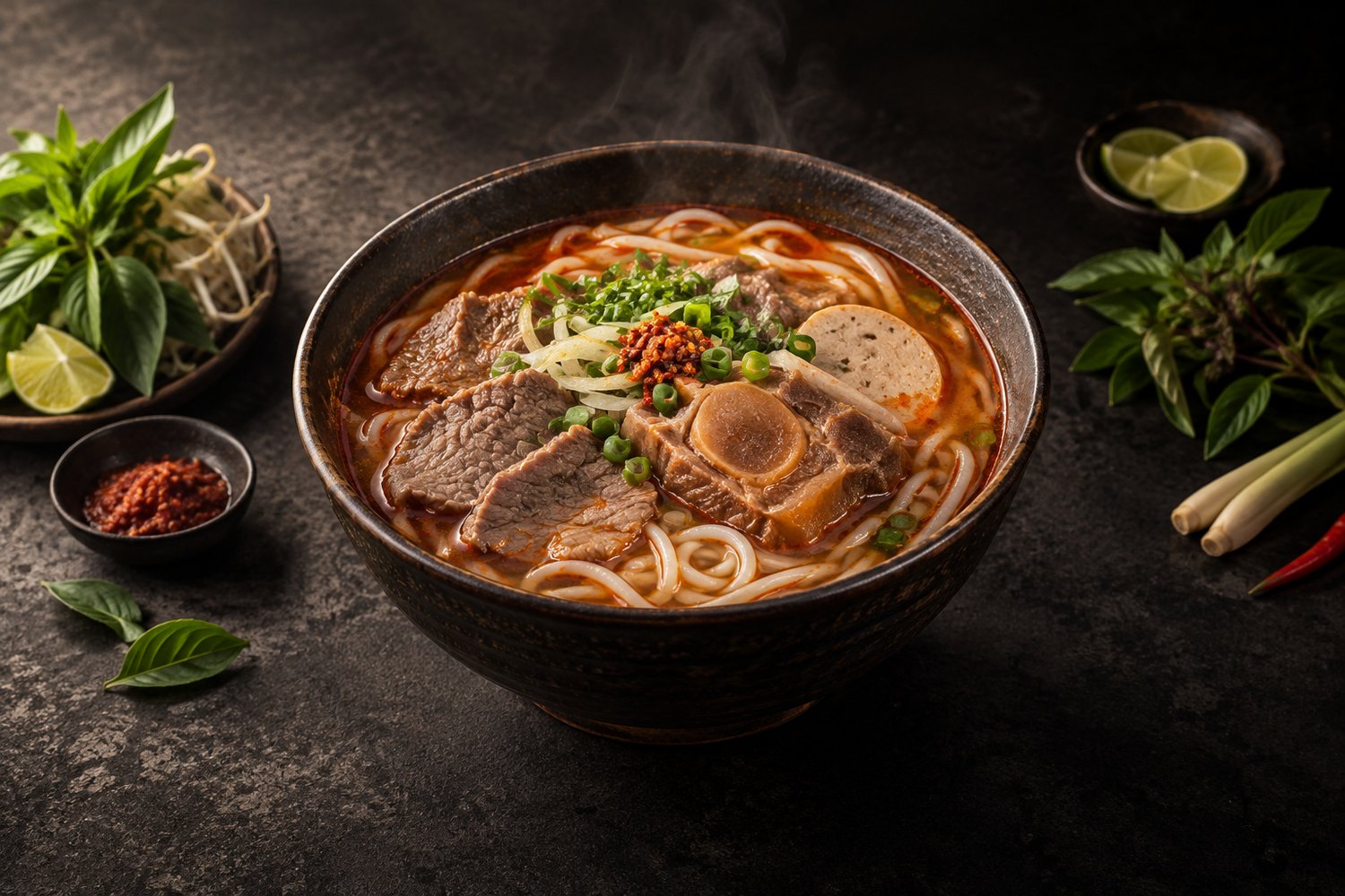 Fertiges Gericht: Bún bò Huế (mit AI erstelltes Bild)